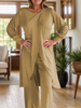 Icone™ ClassicSet: Klassisch Langarm Mit Stilvoll Frontschlitz Oberteil Und Hose Set