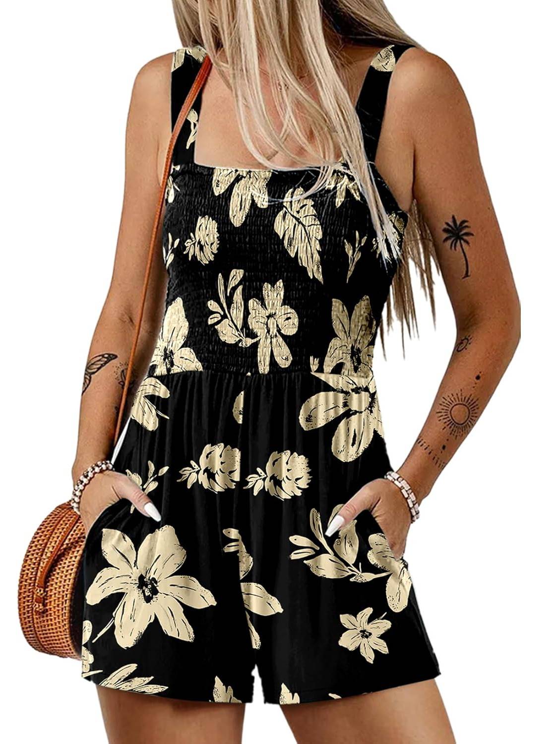 Icone™ SummerRomper: Damen Ärmellos Quadratischer Ausschnitt Sommer Strampler