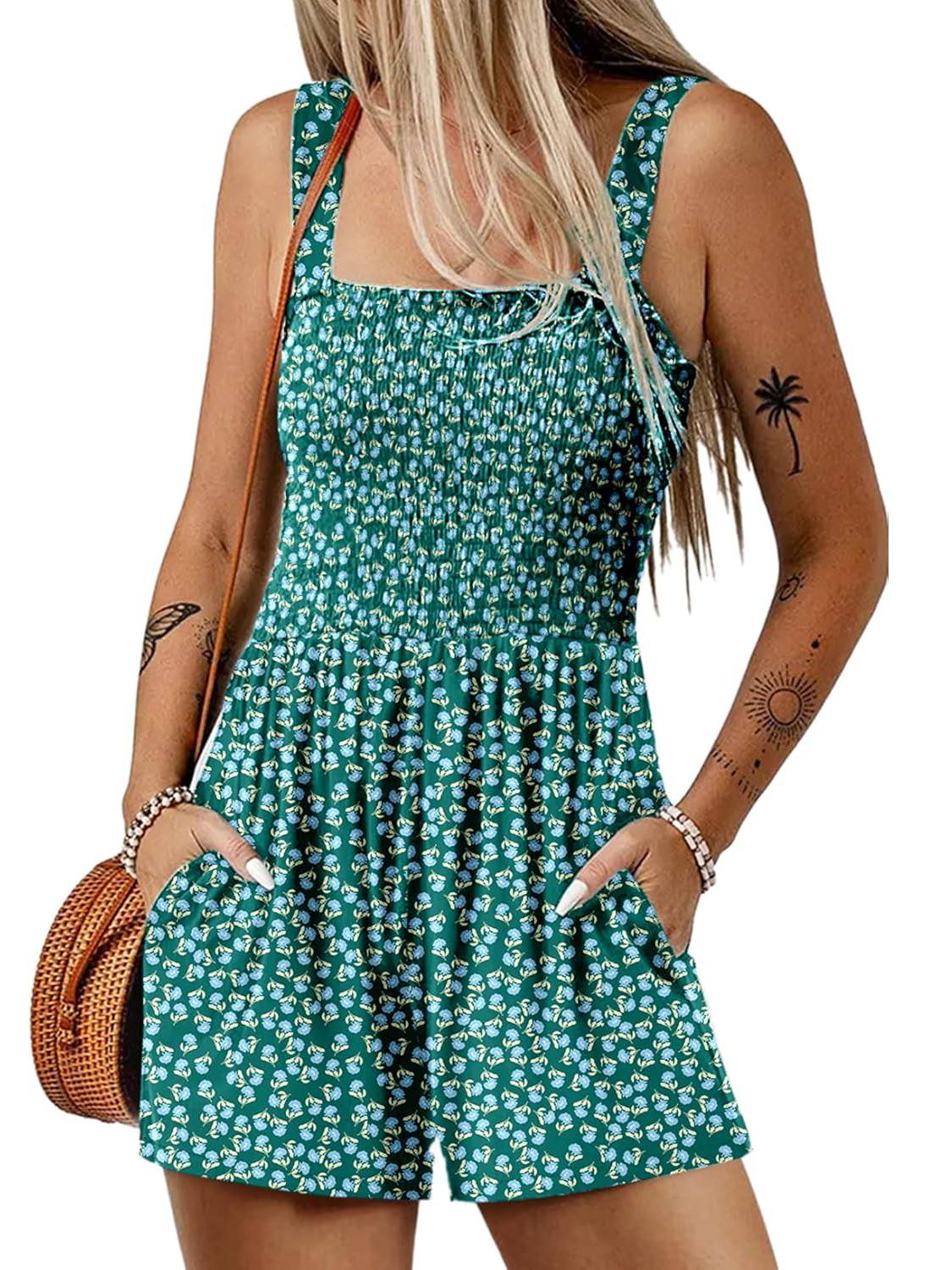 Icone™ SummerRomper: Damen Ärmellos Quadratischer Ausschnitt Sommer Strampler