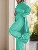 Icone™ ClassicSet: Klassisch Langarm Mit Stilvoll Frontschlitz Oberteil Und Hose Set