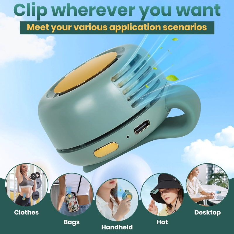 ClipFan - Mini Wiederaufladbar Hals Und Taillen Clip-On Ventilator