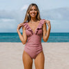 Icone™ ElegantSwimsuit: Elegantes Plissee-Design V-Ausschnitt Bauchweg Badeanzug