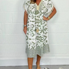 Icone™PrintedDress: Bedrucktes V-Ausschnitt Fransenärmeln Freizeitkleid