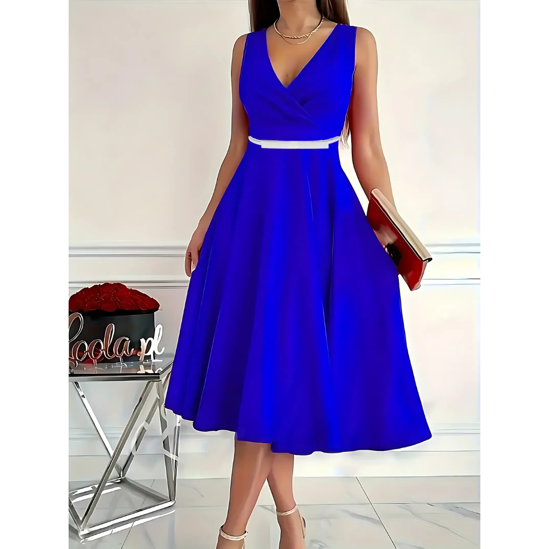 Icone™ ElegantDress: V-Ausschnitt Elegantes Damenkleid Mit Gürtel