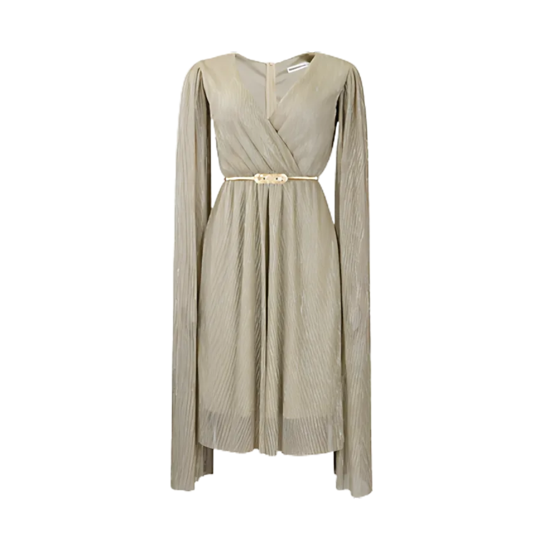 Icone™ ElegantDress: V-Ausschnitt Elegantes Damenkleid Mit Gürtel