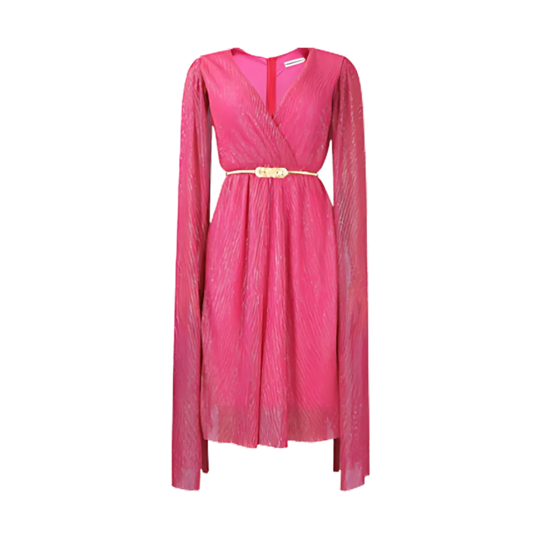 Icone™ ElegantDress: V-Ausschnitt Elegantes Damenkleid Mit Gürtel