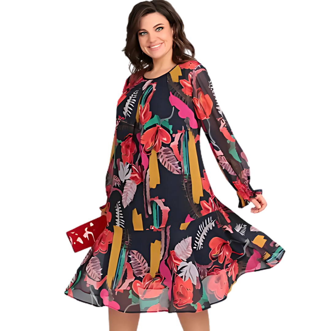 Icone™ FlowerDress: Langärmliges, Locker Sitzendes Blumenmuster Kleid