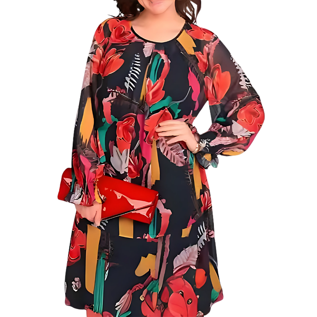 Icone™ FlowerDress: Langärmliges, Locker Sitzendes Blumenmuster Kleid