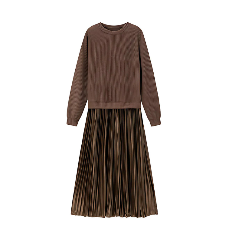Icone™ PleatedDress: Langärmliges Oberteil Mit Eleganter Falten Rock Kleid