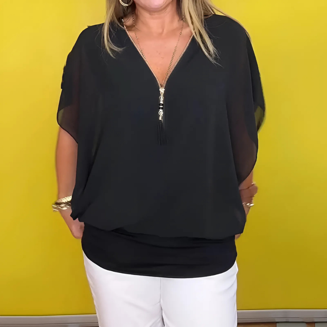 Icone™ LooseBlouse: Bequeme Reißverschluss Und V-Ausschnitt Lockere Bluse Für Damen