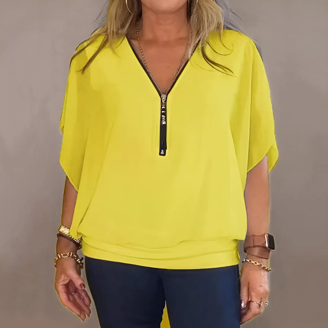 Icone™ LooseBlouse: Bequeme Reißverschluss Und V-Ausschnitt Lockere Bluse Für Damen