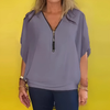 Icone™ LooseBlouse: Bequeme Reißverschluss Und V-Ausschnitt Lockere Bluse Für Damen