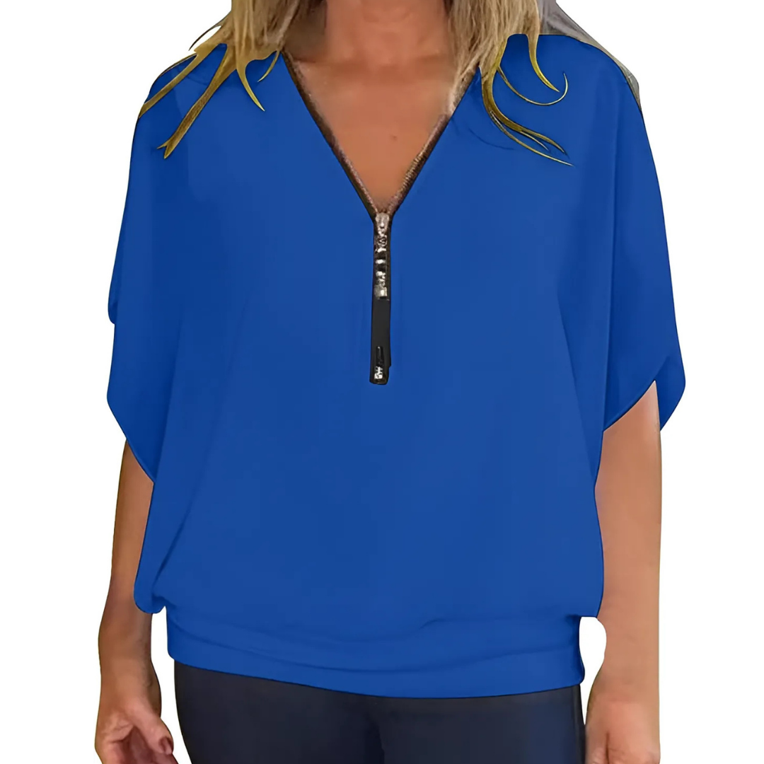 Icone™ LooseBlouse: Bequeme Reißverschluss Und V-Ausschnitt Lockere Bluse Für Damen