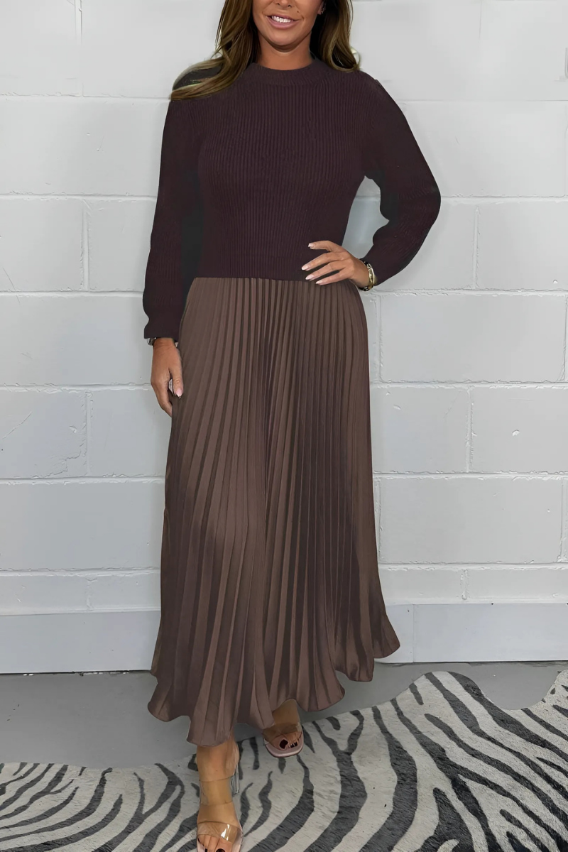 Icone™ PleatedDress: Langärmliges Oberteil Mit Eleganter Falten Rock Kleid