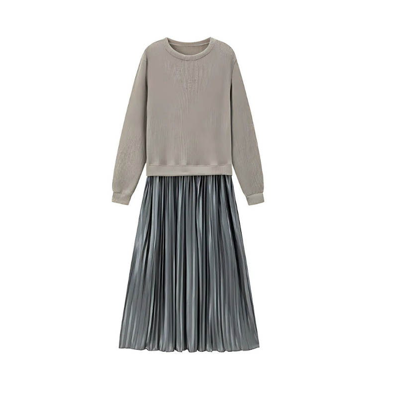 Icone™ PleatedDress: Langärmliges Oberteil Mit Eleganter Falten Rock Kleid