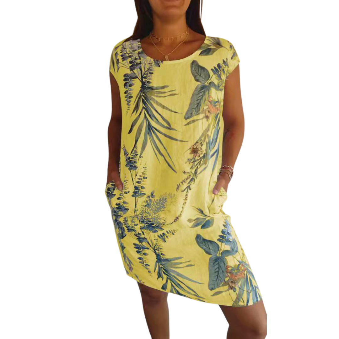 Icone™ CasualDress: Natur Print Rund Hals Legeres Kleid