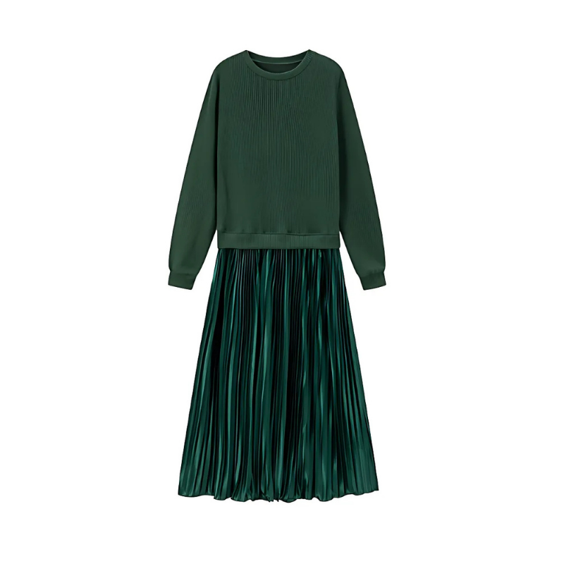 Icone™ PleatedDress: Langärmliges Oberteil Mit Eleganter Falten Rock Kleid