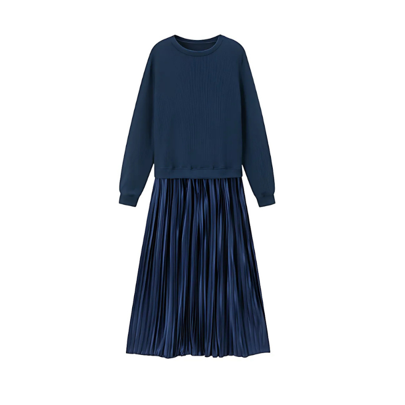 Icone™ PleatedDress: Langärmliges Oberteil Mit Eleganter Falten Rock Kleid
