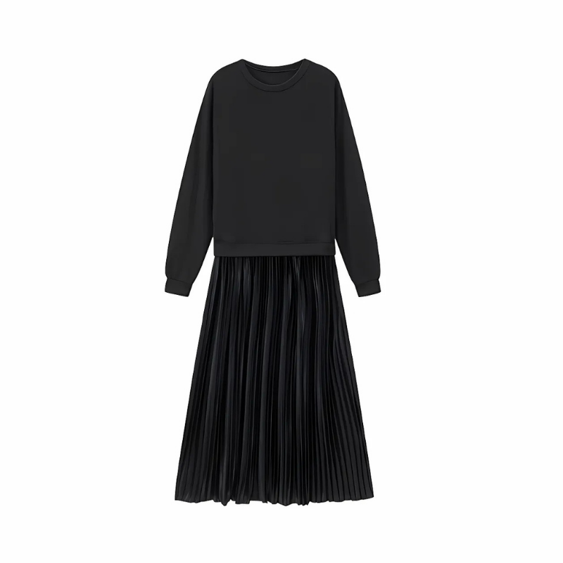 Icone™ PleatedDress: Langärmliges Oberteil Mit Eleganter Falten Rock Kleid