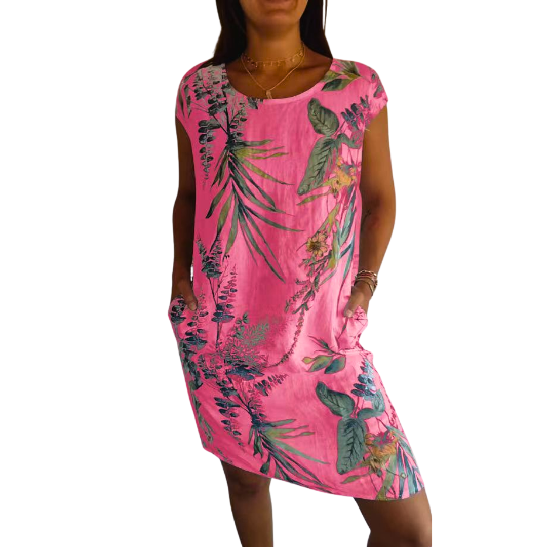 Icone™ CasualDress: Natur Print Rund Hals Legeres Kleid