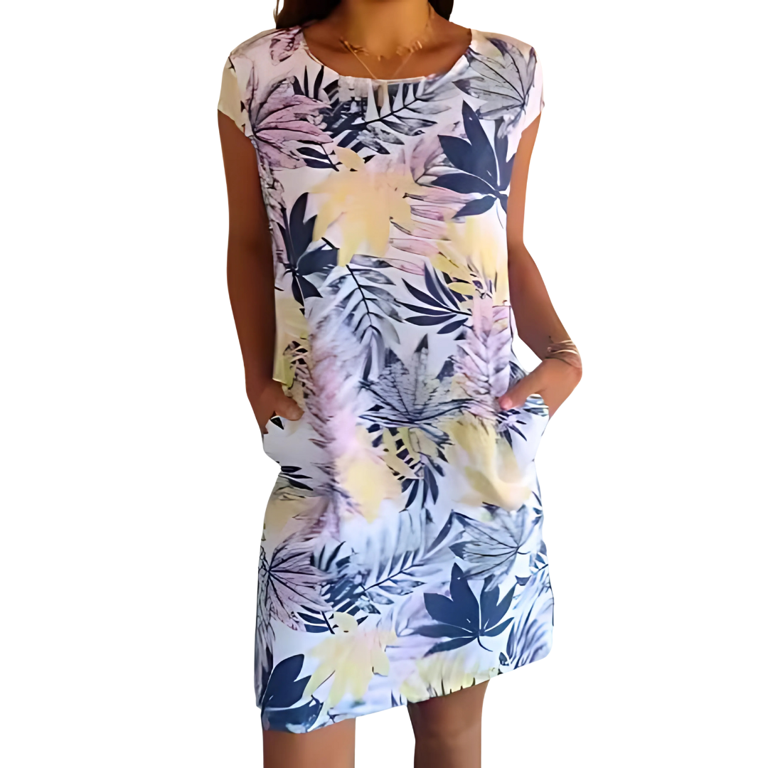 Icone™ CasualDress: Natur Print Rund Hals Legeres Kleid