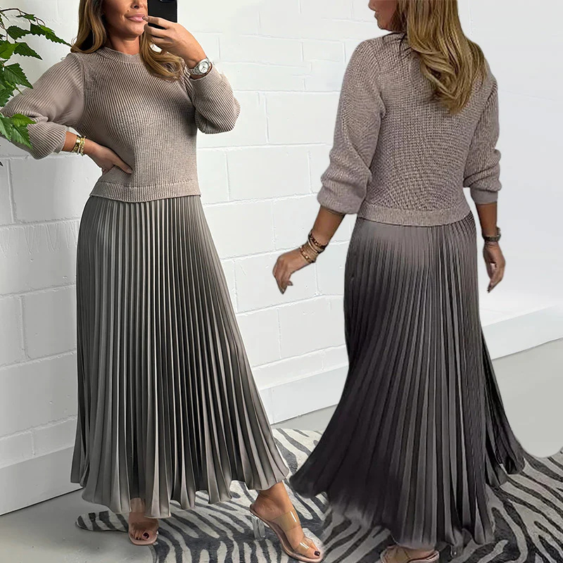 Icone™ PleatedDress: Langärmliges Oberteil Mit Eleganter Falten Rock Kleid