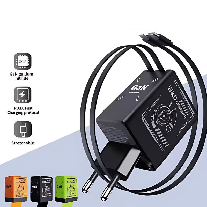 DualCharger: Schnellladung Doppelt Einziehbares Kabel Reiseladegerät