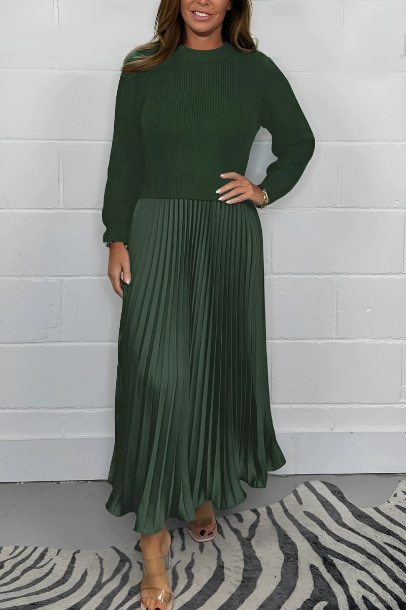 Icone™ PleatedDress: Langärmliges Oberteil Mit Eleganter Falten Rock Kleid