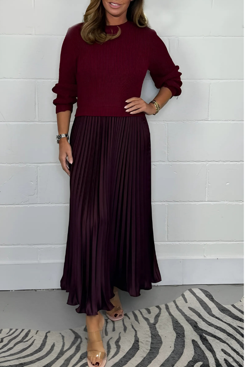 Icone™ PleatedDress: Langärmliges Oberteil Mit Eleganter Falten Rock Kleid