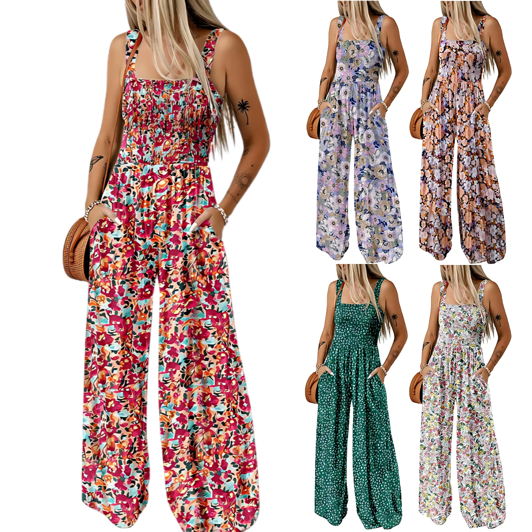 Icone™ PrintedJumpsuit: Volle Länge Bequem Lässig Lockere Passform Bedruckter Jumpsuit