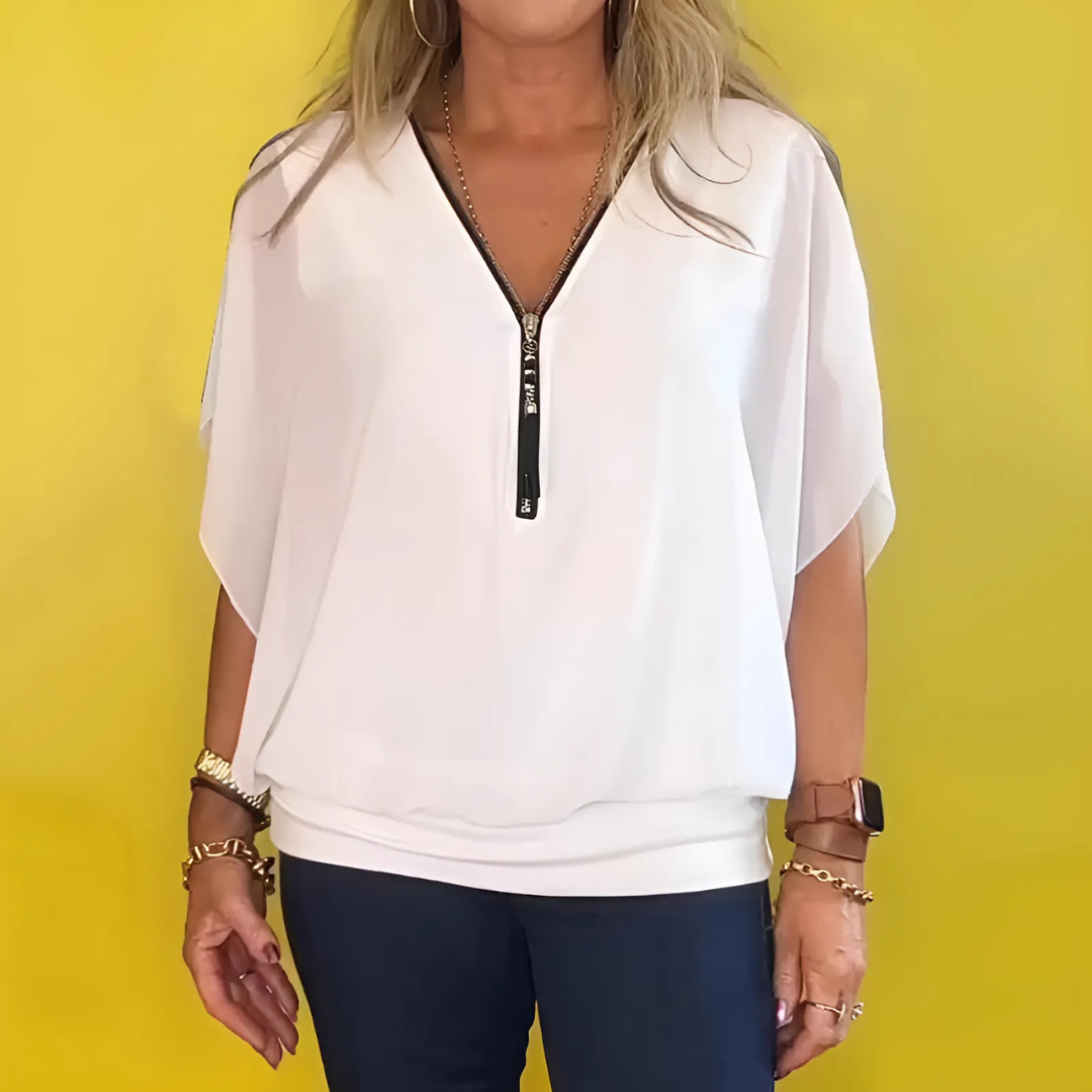 Icone™ LooseBlouse: Bequeme Reißverschluss Und V-Ausschnitt Lockere Bluse Für Damen
