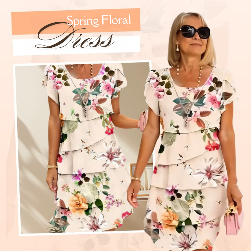 Icone™ SpringDress: Damen Frühlings Blumen Kaskaden Elegantes Kleid