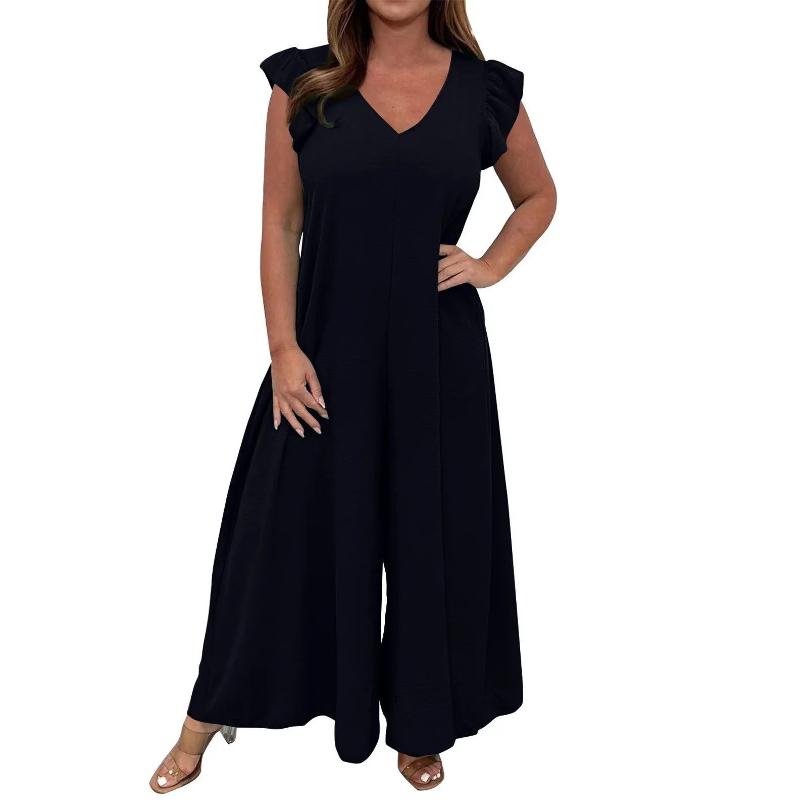 Icone™ CasualJumpsuit: Gekräuselt Weit Bein Lässig Jumpsuit