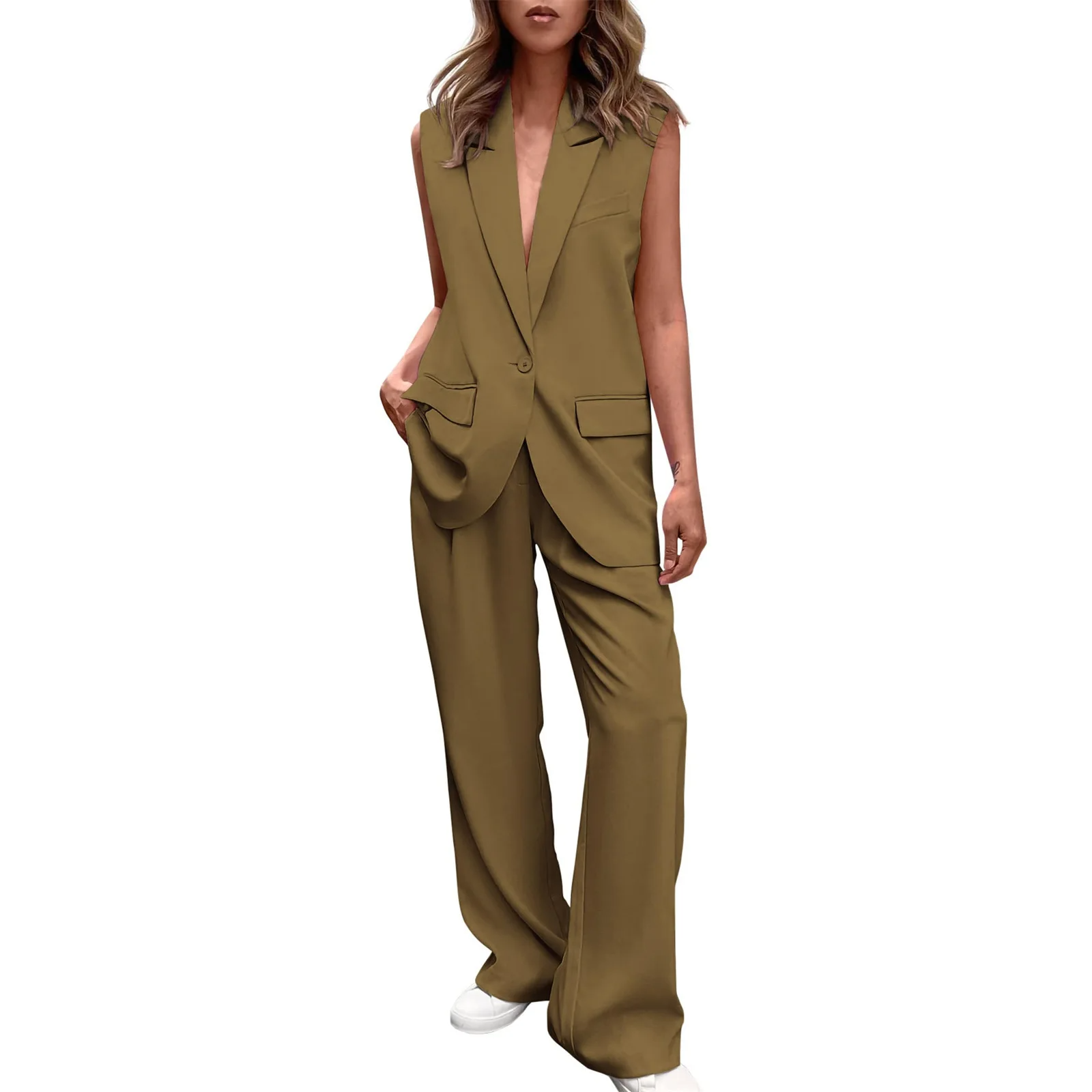 Icone™ BlazerSet: Damen Chic Ärmelloser Blazer Und Hose Im Set
