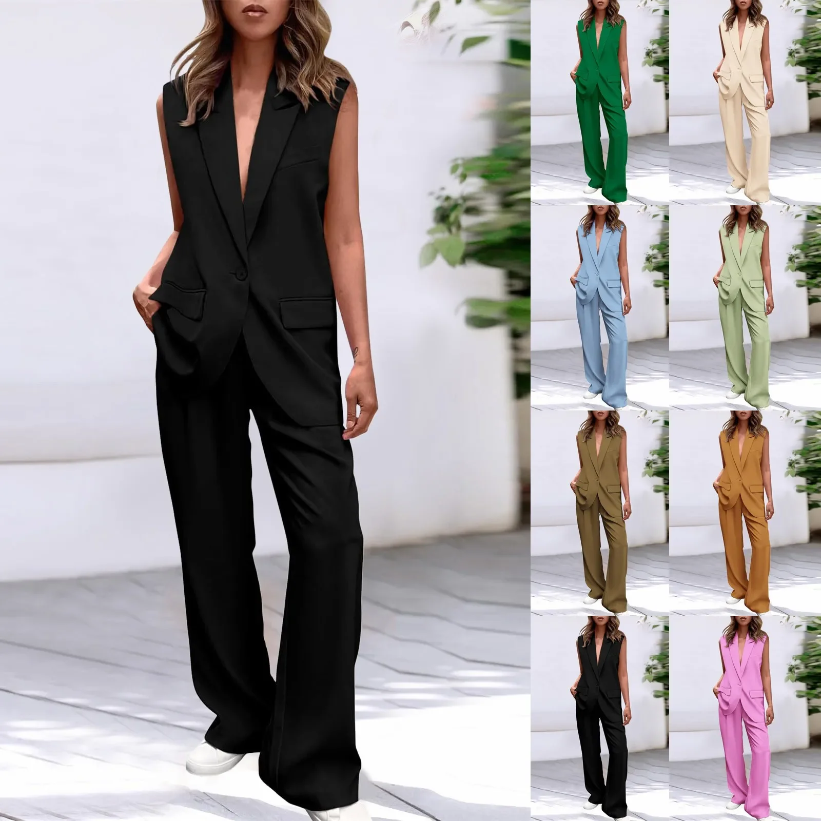 Icone™ BlazerSet: Damen Chic Ärmelloser Blazer Und Hose Im Set