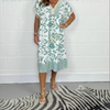 Icone™PrintedDress: Bedrucktes V-Ausschnitt Fransenärmeln Freizeitkleid