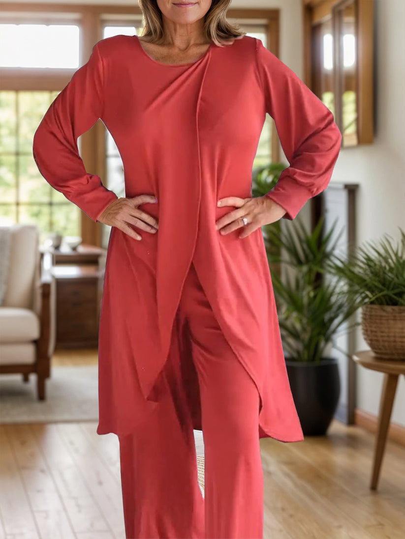 Icone™ ClassicSet: Klassisch Langarm Mit Stilvoll Frontschlitz Oberteil Und Hose Set