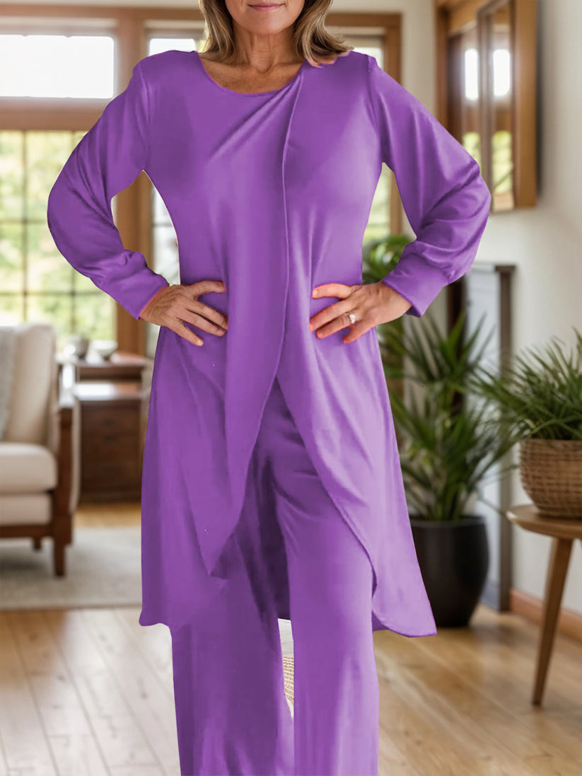 Icone™ ClassicSet: Klassisch Langarm Mit Stilvoll Frontschlitz Oberteil Und Hose Set