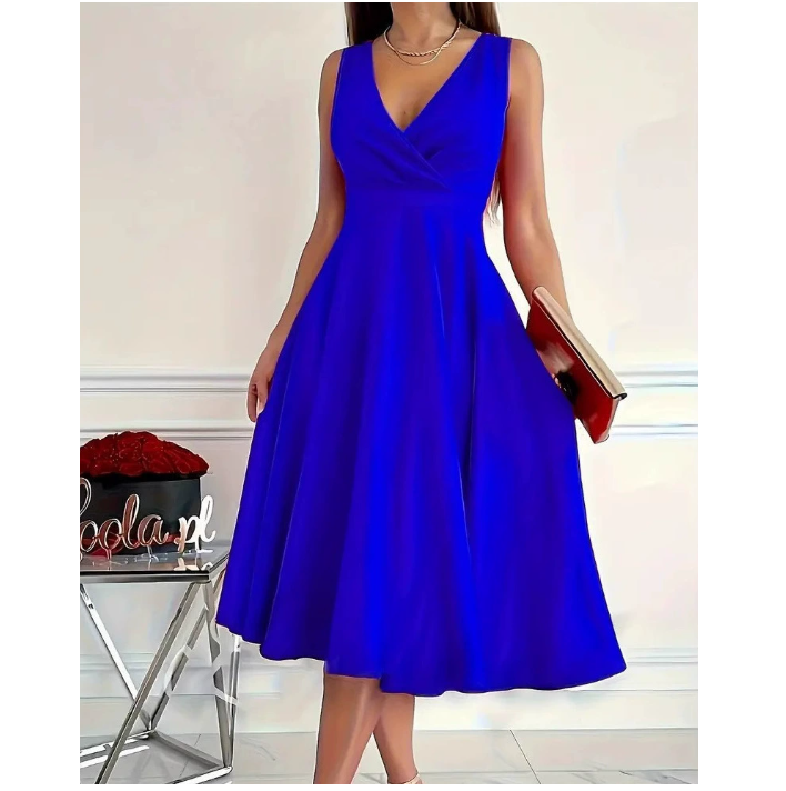 Icone™ ElegantDress: V-Ausschnitt Elegantes Damenkleid Mit Gürtel