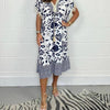 Icone™PrintedDress: Bedrucktes V-Ausschnitt Fransenärmeln Freizeitkleid