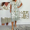 Icone™PrintedDress: Bedrucktes V-Ausschnitt Fransenärmeln Freizeitkleid