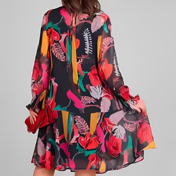 Icone™ FlowerDress: Langärmliges, Locker Sitzendes Blumenmuster Kleid