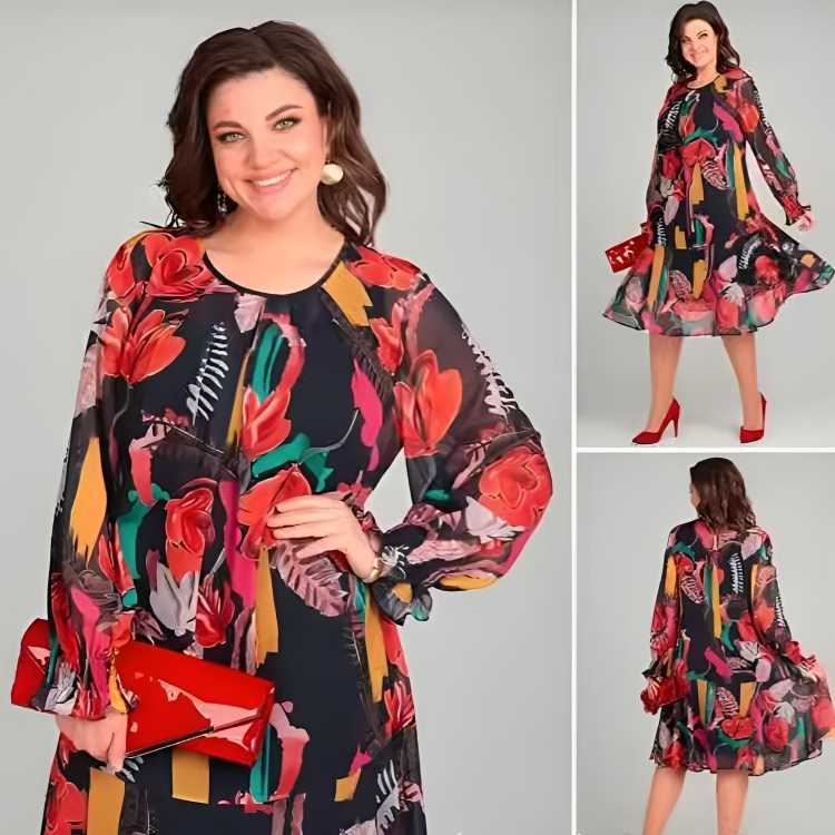 Icone™ FlowerDress: Langärmliges, Locker Sitzendes Blumenmuster Kleid