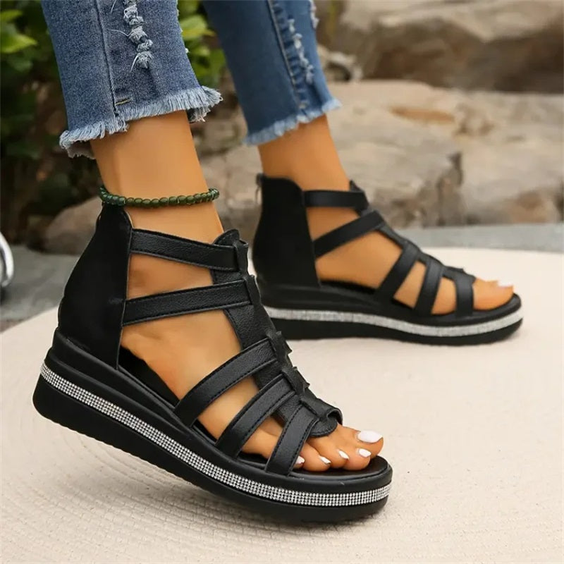 Happy™ SparklingWedge: Stylische Keilsandalen Mit Funkelnden Strasssteinen