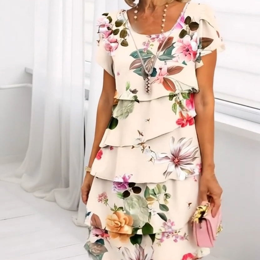 Icone™ SpringDress: Damen Frühlings Blumen Kaskaden Elegantes Kleid