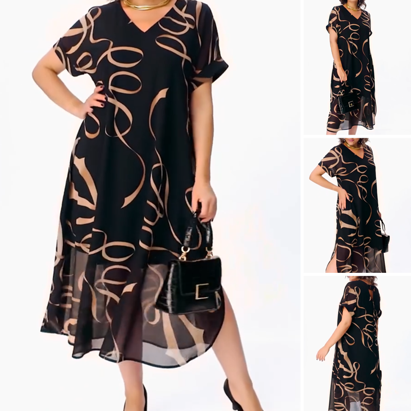 Icone™ FlowyDress: Zweilagiges V-Ausschnitt Fließendes Maxikleid