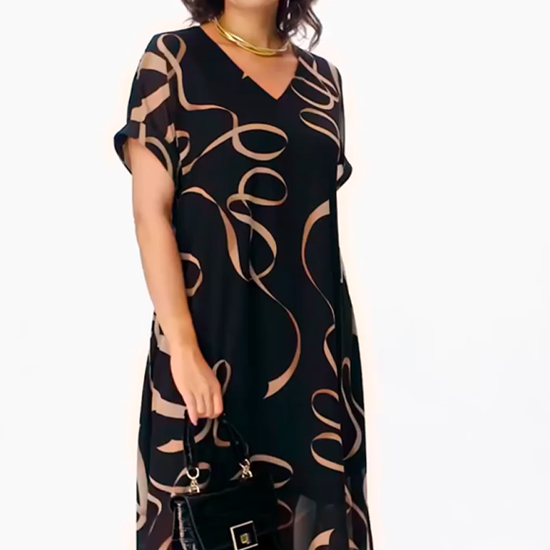 Icone™ FlowyDress: Zweilagiges V-Ausschnitt Fließendes Maxikleid