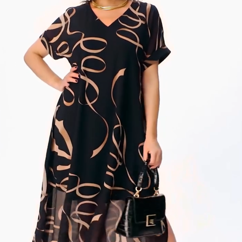 Icone™ FlowyDress: Zweilagiges V-Ausschnitt Fließendes Maxikleid
