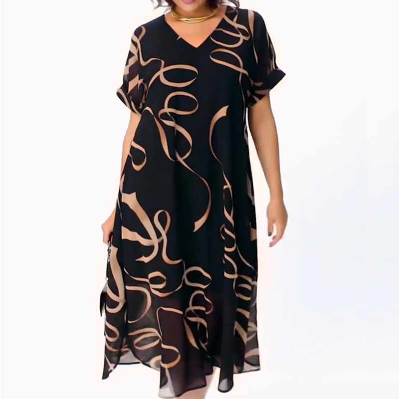 Icone™ FlowyDress: Zweilagiges V-Ausschnitt Fließendes Maxikleid