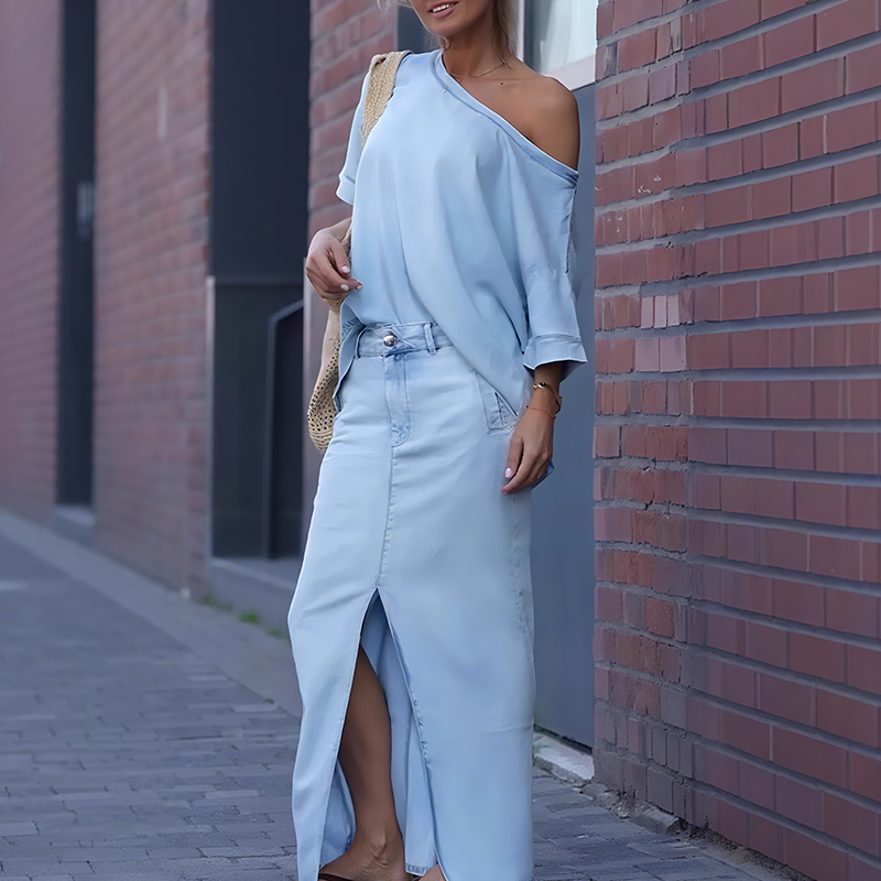 Icone™ FashionSet: Stilvolles Schulterfrei Top Und Jeansrock